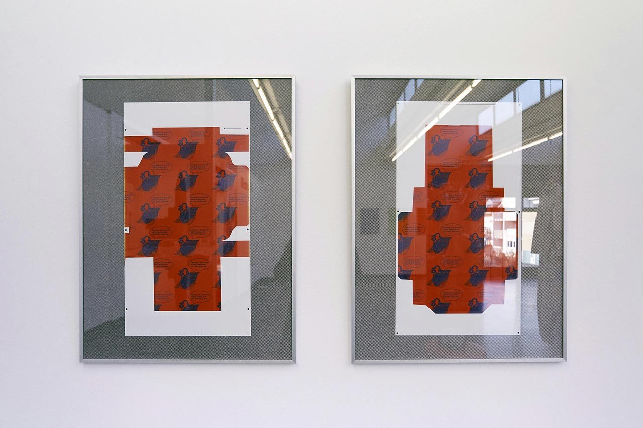 HIGH RES LOW BROW — the two red framed pixel works in detail